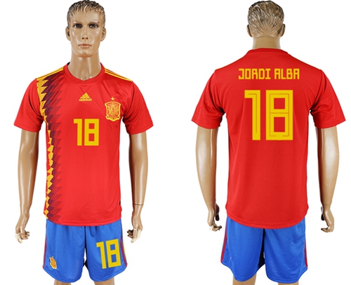 Spain #18 Jordi Alba Home Soccer Country Jersey - Click Image to Close